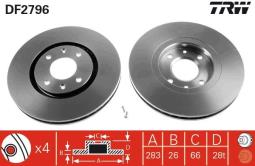 TARCZA HAM./PRZ/ PEUGEOT 406 1,9-2,1TD  @283X26 TRW DF2796