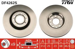 TARCZA HAM./PRZ/ AUDI A4,A6 01- @312X25 TRW DF4262S