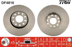 TARCZA HAM./PRZ/ SKODA SUPERB 1,9TDI 02- @288X25 TRW DF4816