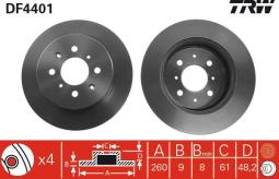 TARCZA HAM./TYŁ/ HONDA CIVIC 01- @260X10 TRW DF4401