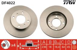 TARCZA HAM./PRZ/ MITSUBISHI COLT 1,6 16V92- @236X18 TRW DF4022