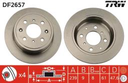 TARCZA HAM./TYŁ/ HONDA ACCORD 2,0 16V 8 7- @239X9 TRW DF2657
