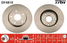 TARCZA HAM./PRZ/ TOYOTA AURIS 1,4I VVTI 06- 16V DOHC @275X22 TRW DF4810