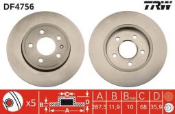 TARCZA HAM./TYŁ/ AUDI 1,8-2,0TDI 04-    @288X12 TRW DF4756