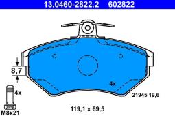 KLOCKI HAM./PRZ/ VW PASSAT 97-,AUDI A4 97- 19MM ATE-HAM 13.0460-2822.2