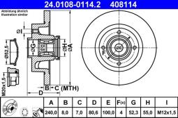 TARCZA HAM./TYŁ/ RENAULT MEGANE II,MODUS @240X8 /Z ŁOŻYSKIEM/ ATE-HAM 24.0108-0114.2