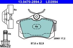 KLOCKI HAM./TYŁ/ VW PASSAT 97-,AUDI A4 97- /CERAMIC/ /+BLASZKI 13,3MM/ ATE-HAM 13.0470-2894.2