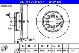 TARCZA HAM./TYŁ/ AUDI A4 01-05 @256X12 ATE-HAM 24.0112-0148.1