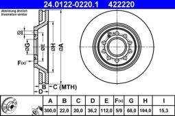 TARCZA HAM./TYŁ/ AUDI A4 2,0TFSI 05- @300X22 ATE-HAM 24.0122-0220.1