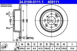 TARCZA HAM./TYŁ/ HONDA ACCORD 2,0 16V 8 7- @239X9 ATE-HAM 24.0109-0111.1