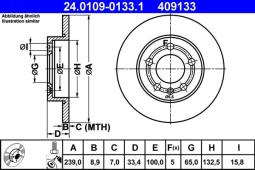 TARCZA HAM./TYŁ/ AUDI A3 @239X9 /5      OTW./ ATE-HAM 24.0109-0133.1