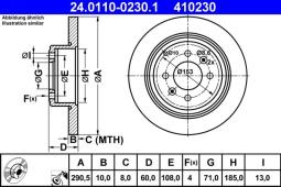 TARCZA HAM./TYŁ/ PEUGEOT 406 @290X10 ATE-HAM 24.0110-0230.1