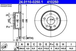 TARCZA HAM./TYŁ/ OPEL ASTRA II @264X10  /5-OTW/ ATE-HAM 24.0110-0250.1