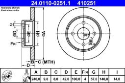 TARCZA HAM./TYŁ/ OPEL ASTRA 1,2 98-     /ABS/ @240X10 ATE-HAM 24.0110-0251.1