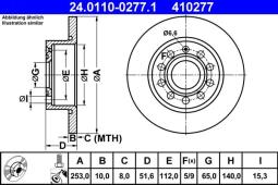 TARCZA HAM./TYŁ/ AUDI A3 03- @255X10 ATE-HAM 24.0110-0277.1