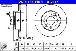 TARCZA HAM./PRZ/ RENAULT R9,11 1,1-1,4  @238X12 ATE-HAM 24.0112-0116.1