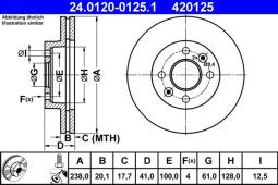 TARCZA HAM./PRZ/ RENAULT 19,21 1,7-1,9D @238X20 ATE-HAM 24.0120-0125.1