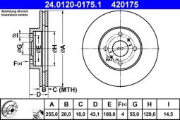 TARCZA HAM./PRZ/ TOYOTA YARIS 99- @255X18 ATE-HAM 24.0120-0175.1