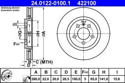 TARCZA HAM./PRZ/ VW GOLF III 2,0 16V    @280X22 ATE-HAM 24.0122-0100.1