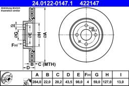 TARCZA HAM./PRZ/ FIAT MAREA 96- @284X22 /BRAVO 07-/ ATE-HAM 24.0122-0147.1