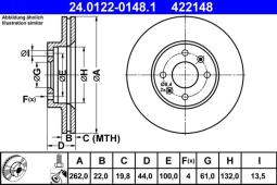TARCZA HAM./PRZ/ RENAULT LAGUNA @262X22 ATE-HAM 24.0122-0148.1