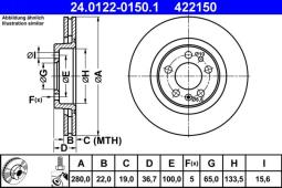 TARCZA HAM./PRZ/ SKODA OCTAVIA 1,9TDI   @280X22 ATE-HAM 24.0122-0150.1