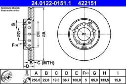 TARCZA HAM./PRZ/ SKODA OCTAVIA 1,4-1,6  @255,8X22 ATE-HAM 24.0122-0151.1