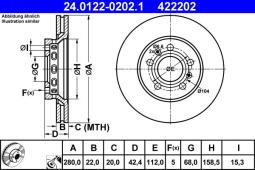 TARCZA HAM./TYŁ/ AUDI A8 02- @280X22 ATE-HAM 24.0122-0202.1