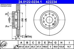 TARCZA HAM./TYŁ/ LANCIA THESIS 2,0-2,4JTD 03- @281X22 ATE-HAM 24.0122-0234.1