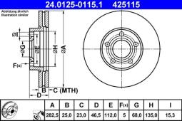 TARCZA HAM./PRZ/ VW PASSAT 96- 1,8T-2,3 V6 @282X25 ATE-HAM 24.0125-0115.1