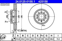 TARCZA HAM./PRZ/ AUDI A3 2,0TFSI 04- @312X25 ATE-HAM 24.0125-0158.1