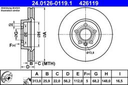 TARCZA HAM./PRZ/ FORD GALAXY 06- @313X25 ATE-HAM 24.0126-0119.1