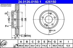 TARCZA HAM./PRZ/ HYUNDAI I30 07- /KOŁA 15/ ATE-HAM 24.0126-0150.1