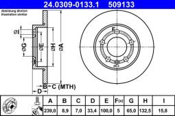 TARCZA HAM./TYŁ/ AUDI A3 @239X9 /5 OTW.//ATE-POWER DISC/ ATE-HAM 24.0309-0133.1