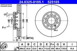 TARCZA HAM./PRZ/ AUDI 100 91- 2,3-2,8 @288X25 /POWER DISC/ ATE-HAM 24.0325-0105.1