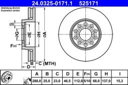 TARCZA HAM./PRZ/ SKODA SUPERB 1,9TDI 02- @288X25 /POWER DISC/ ATE-HAM 24.0325-0171.1