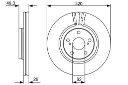 TARCZA HAM./PRZ/ TOYOTA AVENSIS 2,2D4D 09- @320X26 PG 1.2. 0 986 479 562