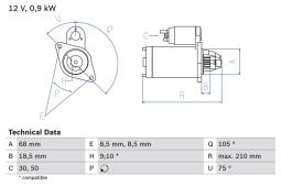 ROZRUSZNIK OPEL 1,2-1,6 94- 12V 1,1KW PG12.3. 0 986 017 120          BX