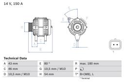 ALTERNATOR PEUGEOT 407 2,0HDI /12V/ 120A/BOSCH PROGRAM BX/ PG12.4. 0 986 046 240          BX