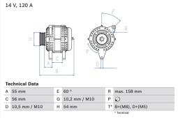 ALTERNATOR OPEL 1,0-1,4 97- 14V 120A    /BOSCH PROGRAM BX/ PG12.4. 0 986 044 410          BX