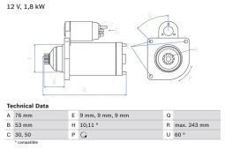 ROZRUSZNIK VW T4 2,4D 95- /12V/ /2.0KW/ /BOSCH PROGRAM BX/ PG12.3. 0 986 016 990          BX