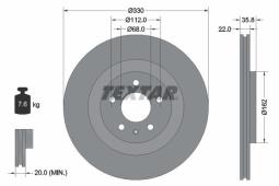 TARCZA HAM./TYŁ/ AUDI A4 07- @330X22.0 TEXTAR 92238303