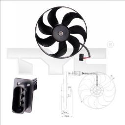 WENTYLATOR CHŁODNICY AUDI,SEAT,SKODA,VW 1,4-2,0 100/60W 345MM /A3,TOLEDO,IBIZA,FABIA,OCTAVIA,GOLF,PO TYC 802-0009