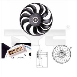 WENTYLATOR CHŁODNICY VW GOLF III 1,4-2,091-97 /+AC/ 250/80W 303MM /SILNIK Z WIATRAKIEM/ TYC 837-0012