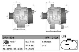 ALTERNATOR SC6 14V 210A BMW 5,6,7 4.4L  , 11- DENSO DAN1138