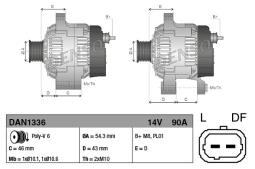 ALTERNATOR A115 14V 90A PSA 206 98-XSAR A 97-BERLINGO 96-PARTNER 96- DENSO DAN1336