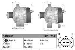 ALTERNATOR A115 14V 70A OPEL, VAUXHALL  CORSA C 00-09,CORSA D 06- DENSO DAN1055