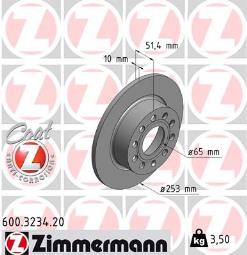 TARCZA HAM./TYŁ/ AUDI A3 03- @255X10 ZIMMERMANN ZM600.3234.20