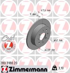 TARCZA HAM./TYŁ/ HONDA JAZZ 02- @239X9 ZIMMERMANN ZM280.3180.20