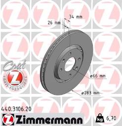 TARCZA HAM./PRZ/ CITROEN C5 1,8-2,0HDI 0- @283X26 ZIMMERMANN ZM440.3106.20